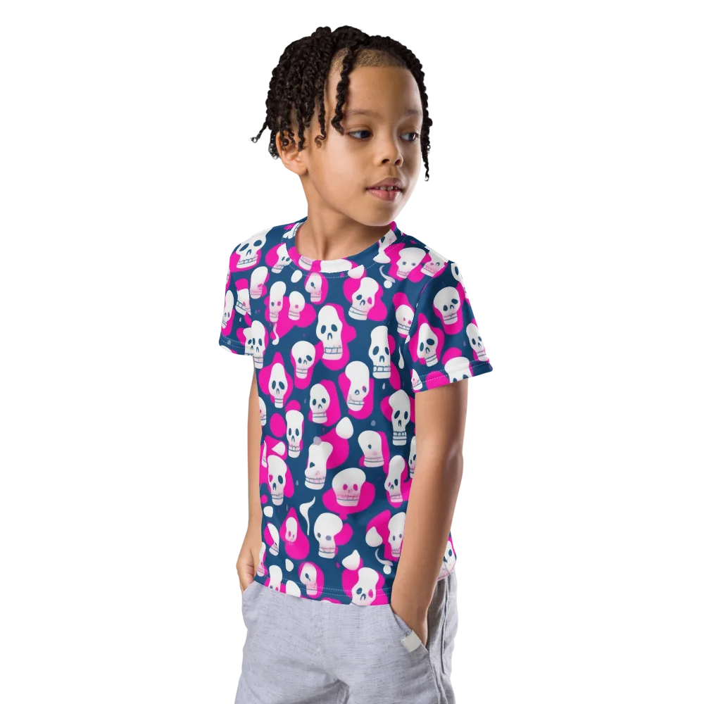 Pink Requiem on Kids Crew Neck T-Shirt — Left Front
