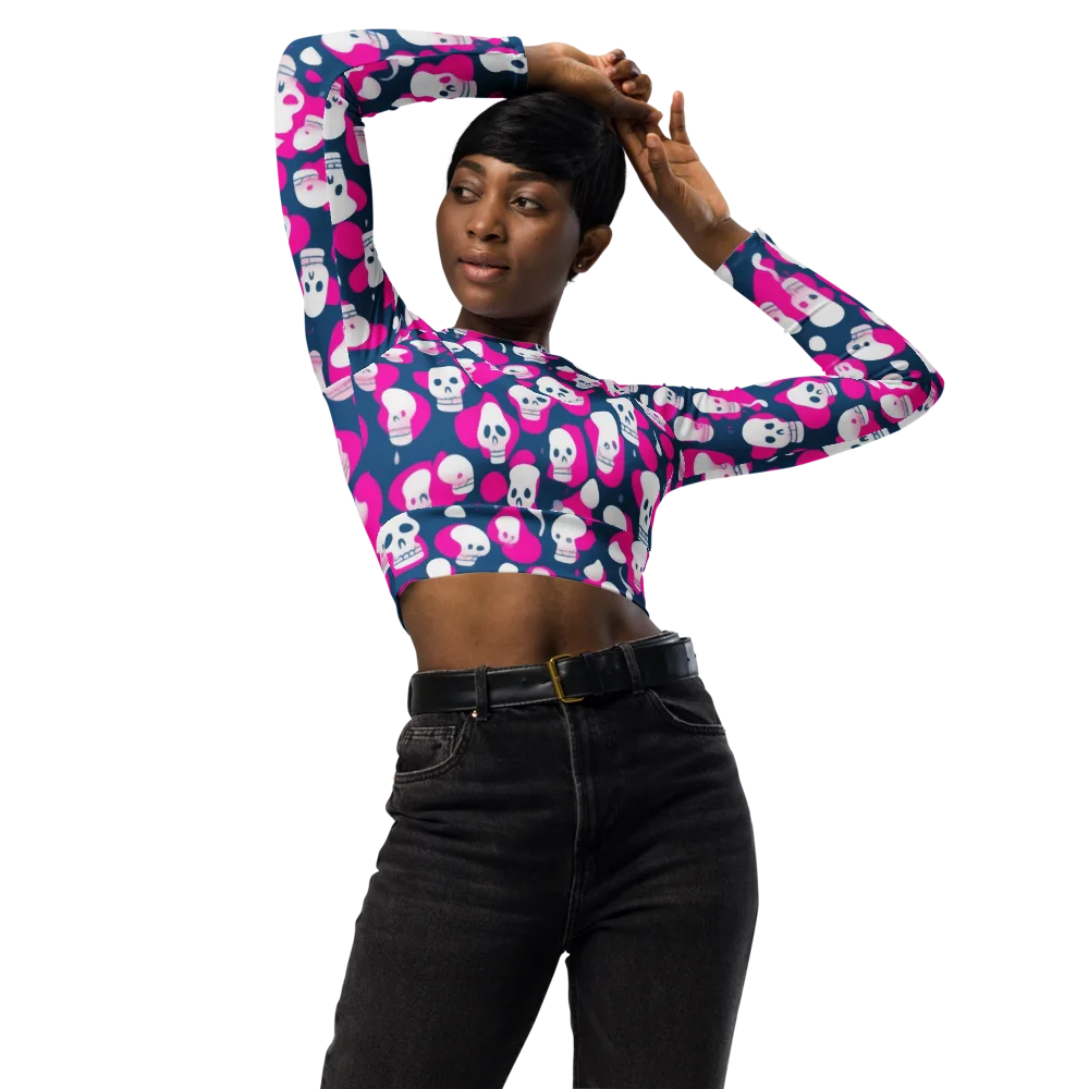 Pink Requiem on Long Sleeve Crop Top — Front