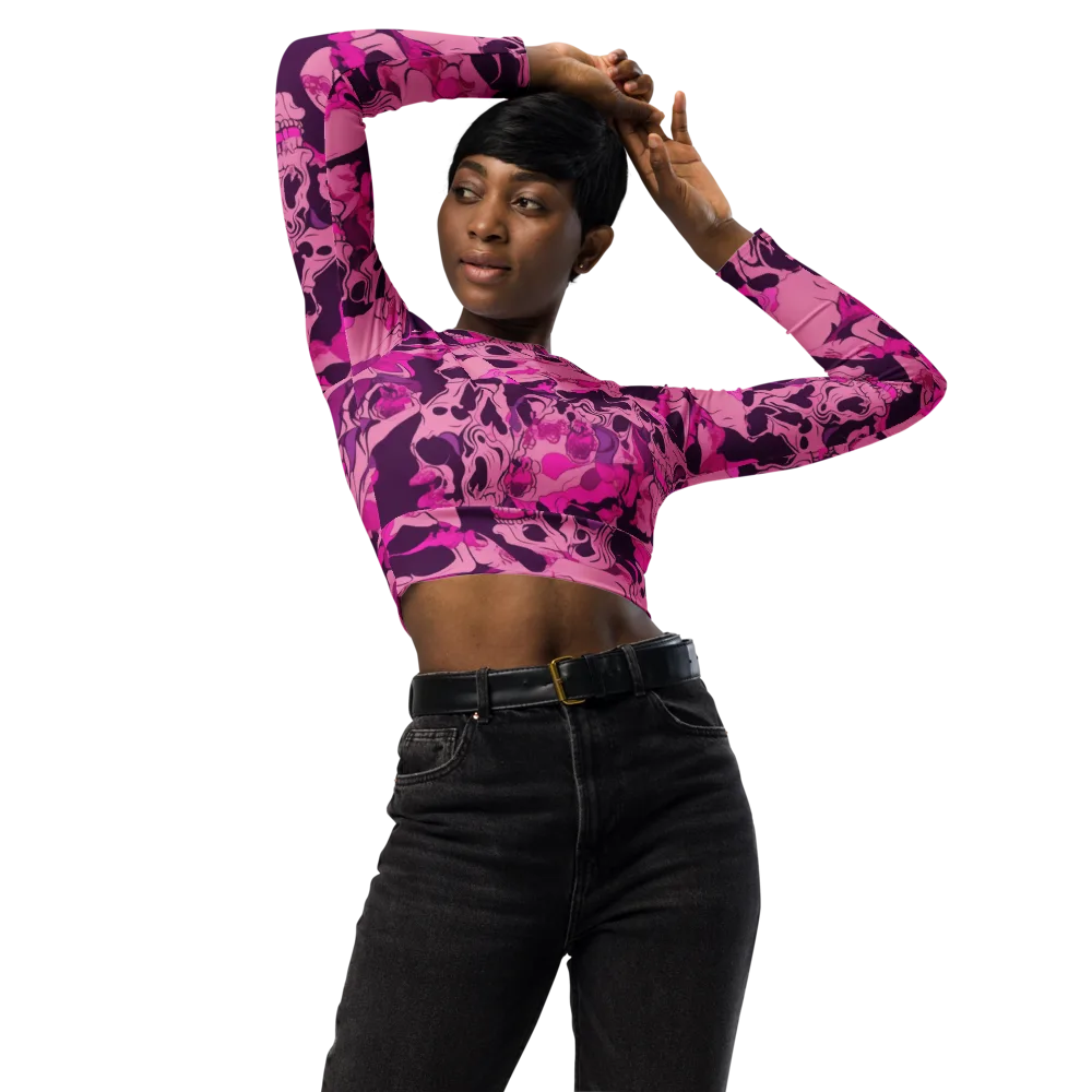 Fuchsia Afterlife on Long Sleeve Crop Top — Front