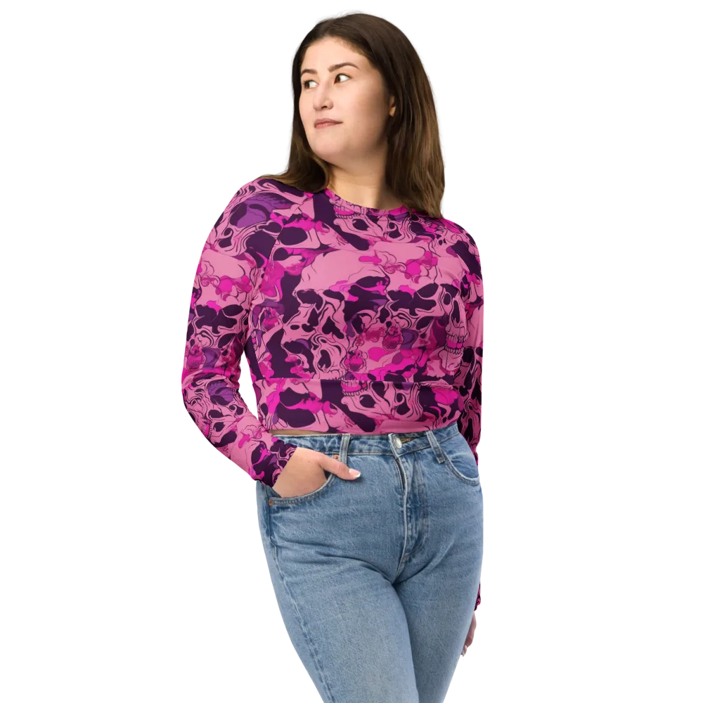 Fuchsia Afterlife on Long Sleeve Crop Top — Front