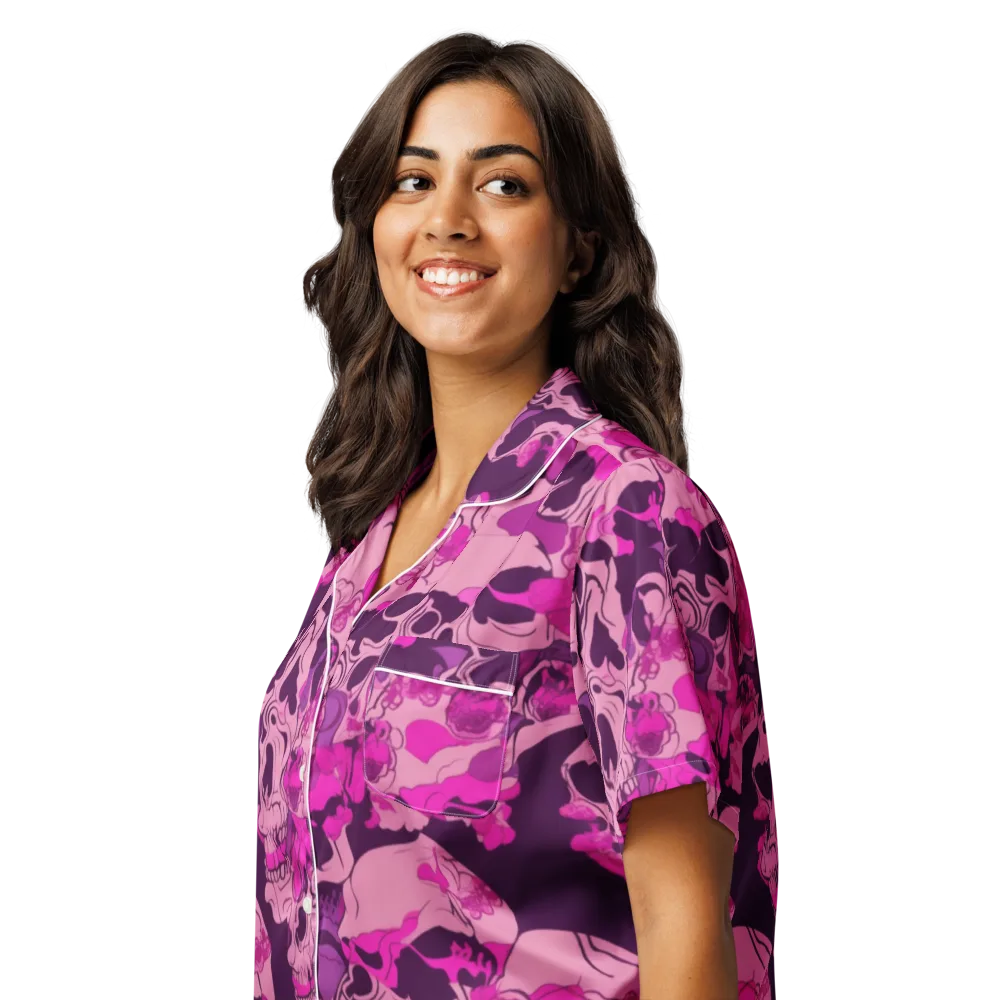 Fuchsia Afterlife on Women's Short Sleeve Pajama Top — Left Front