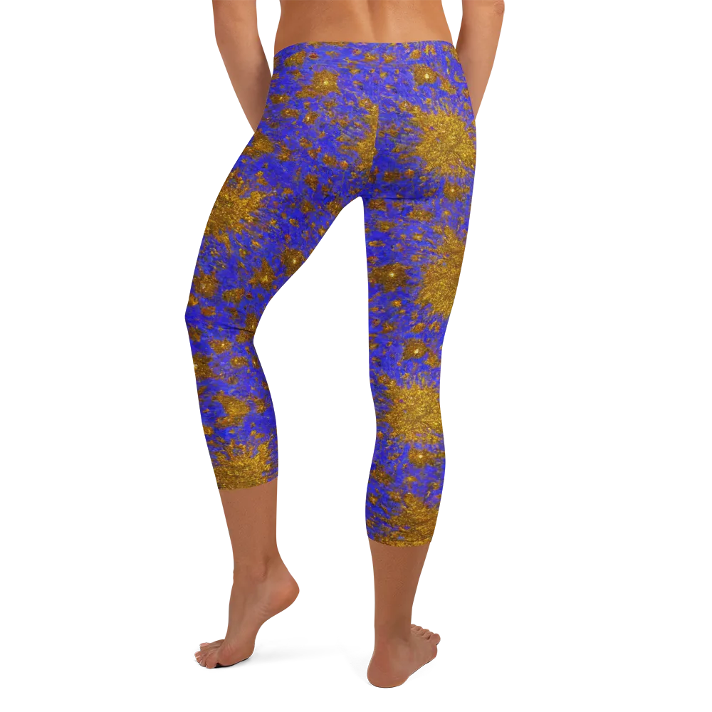 Cobalt Gold Rush on Capri Leggings — Back