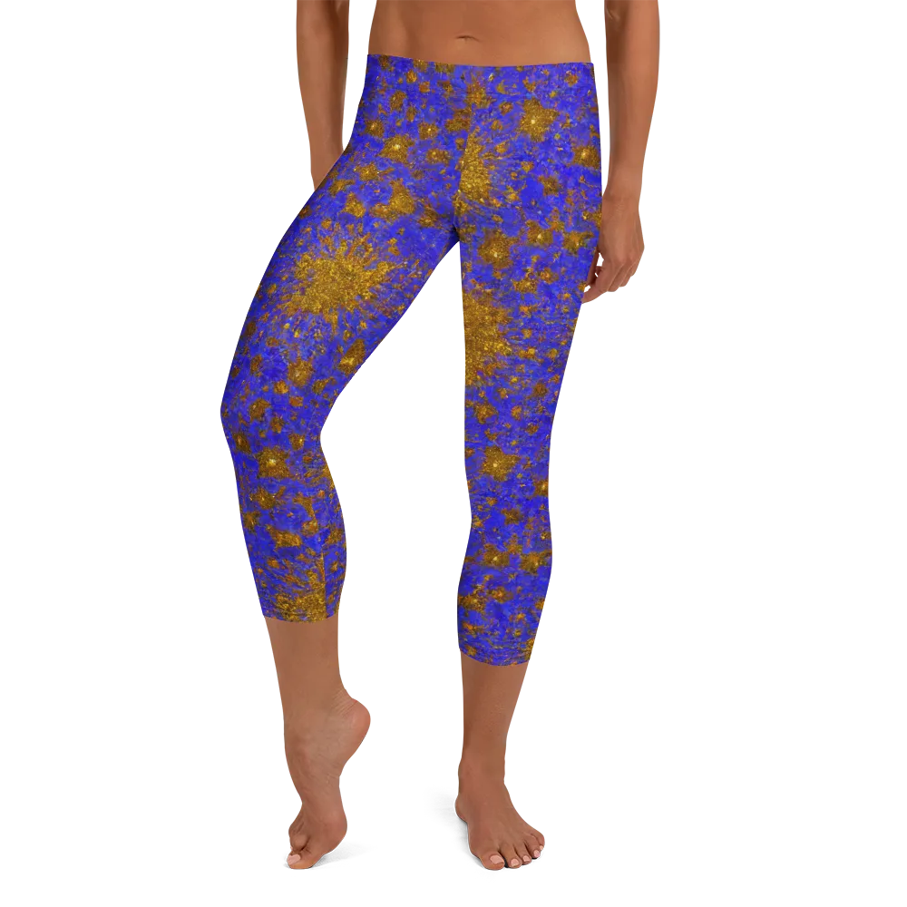 Cobalt Gold Rush on Capri Leggings — Front