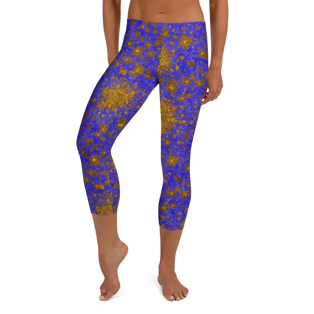 Cobalt Gold Rush on Capri Leggings — Front