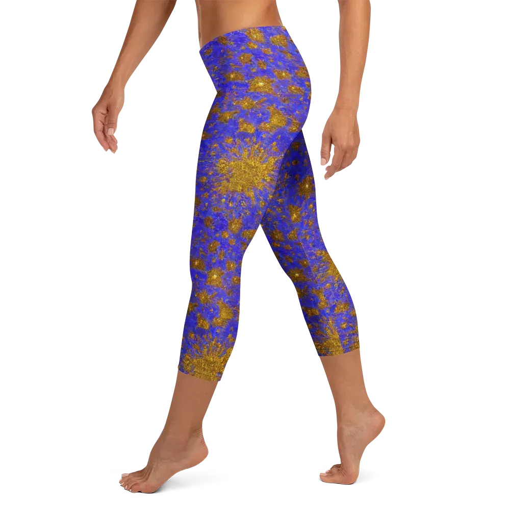Cobalt Gold Rush on Capri Leggings — Left