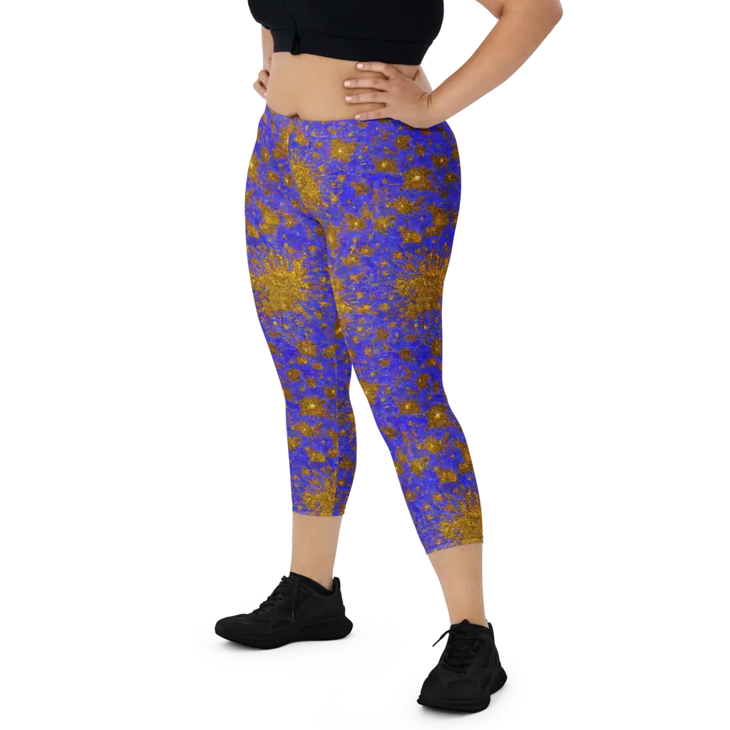 Cobalt Gold Rush on Capri Leggings — Front