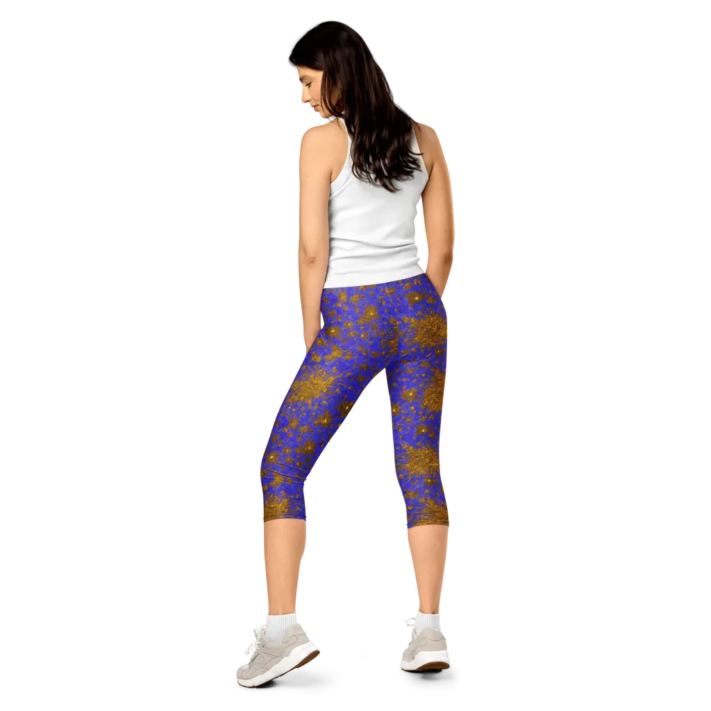 Cobalt Gold Rush on Capri Leggings — Back