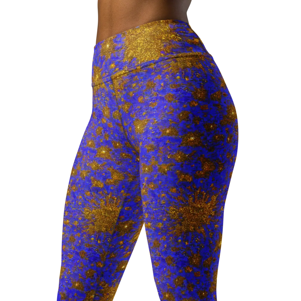 Cobalt Gold Rush on Yoga Leggings — Left Front