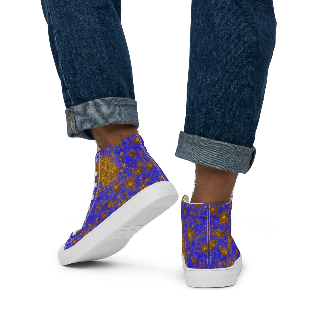 Cobalt Gold Rush on Men's High Top Canvas Shoes — Back