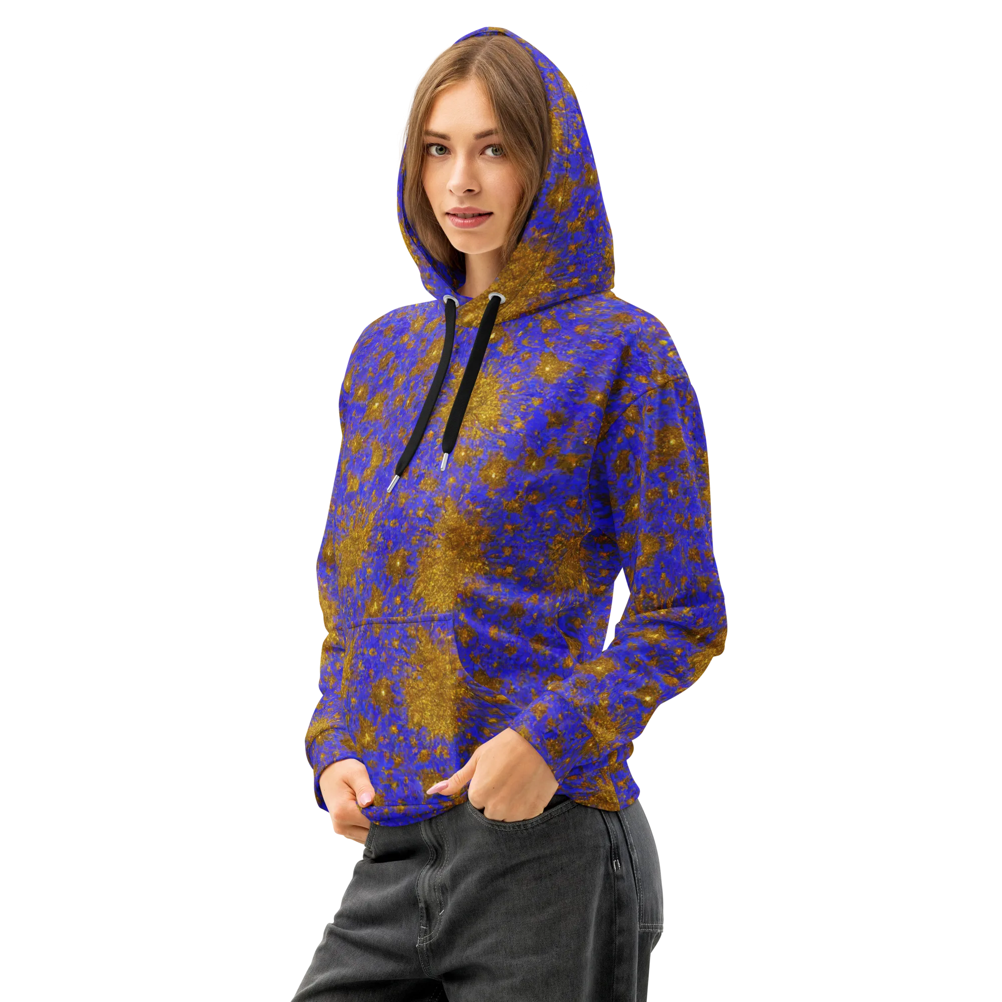 Cobalt Gold Rush on Cotton Hoodie — Left Front