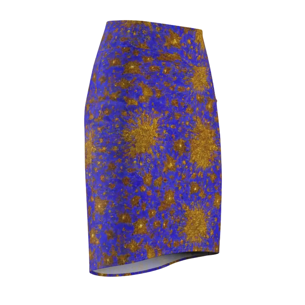 Cobalt Gold Rush on Pencil Skirt — Front Side