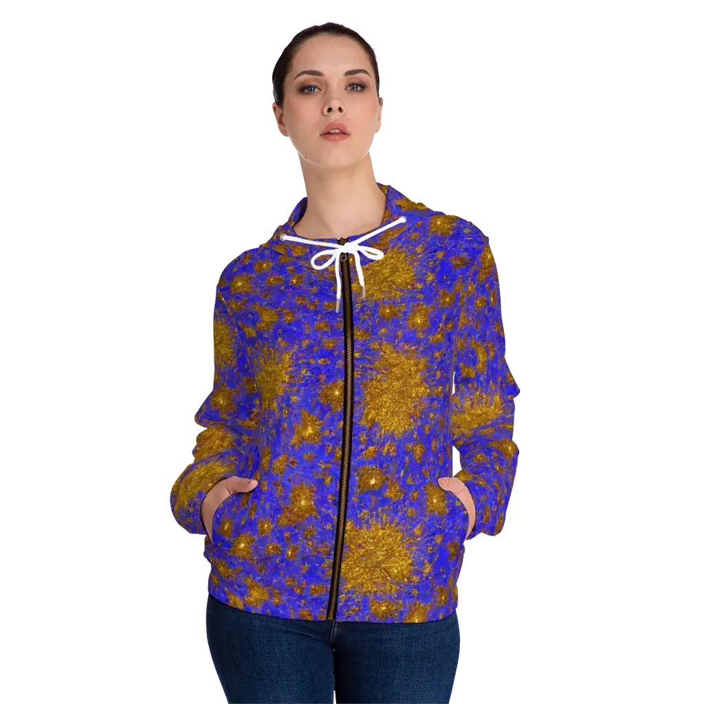 Cobalt Gold Rush on Women's Full-Zip Hoodie — Front On Person