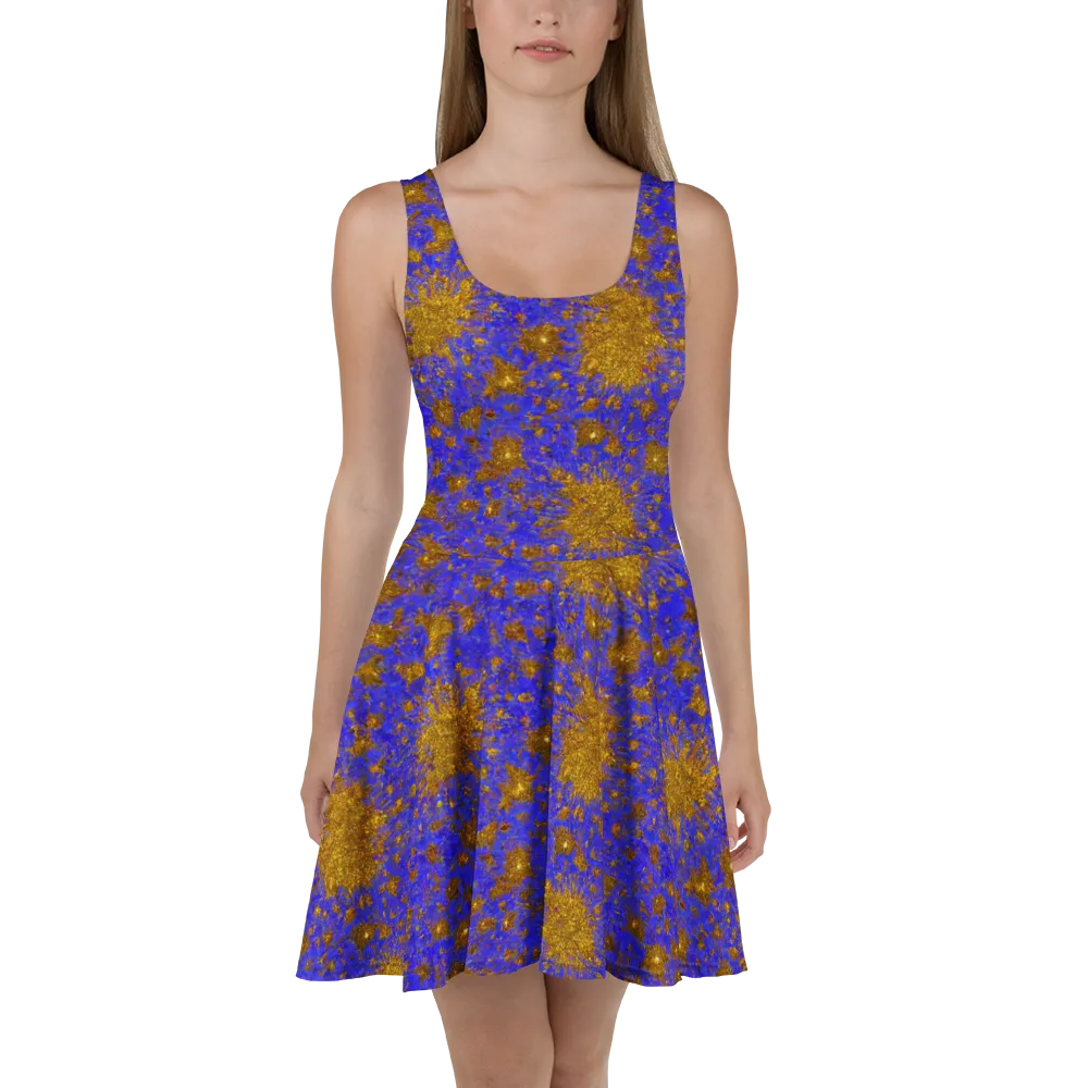 Cobalt Gold Rush on Skater Dress — Front