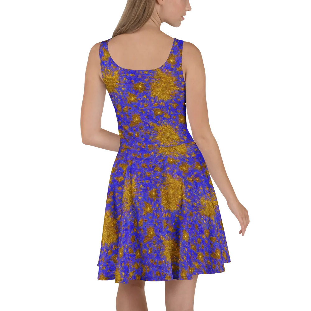 Cobalt Gold Rush on Skater Dress — Back