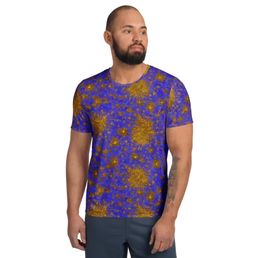 Cobalt Gold Rush on a Men's Athletic T-Shirt