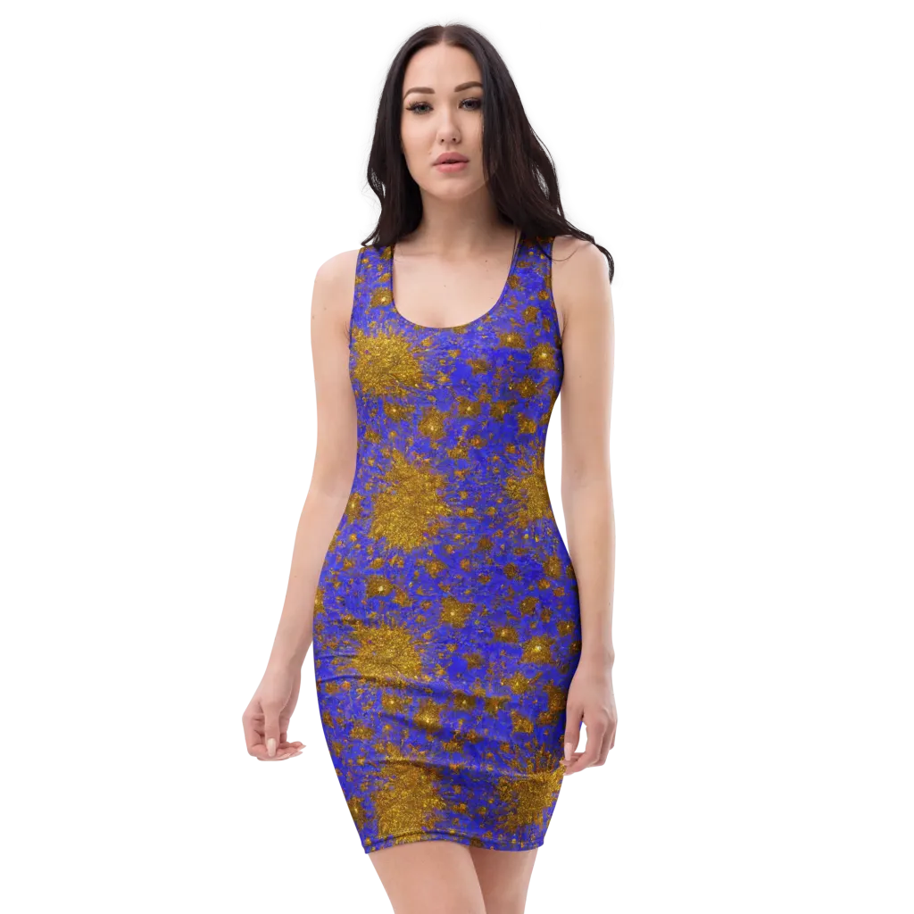 Cobalt Gold Rush on Bodycon Dress — Front