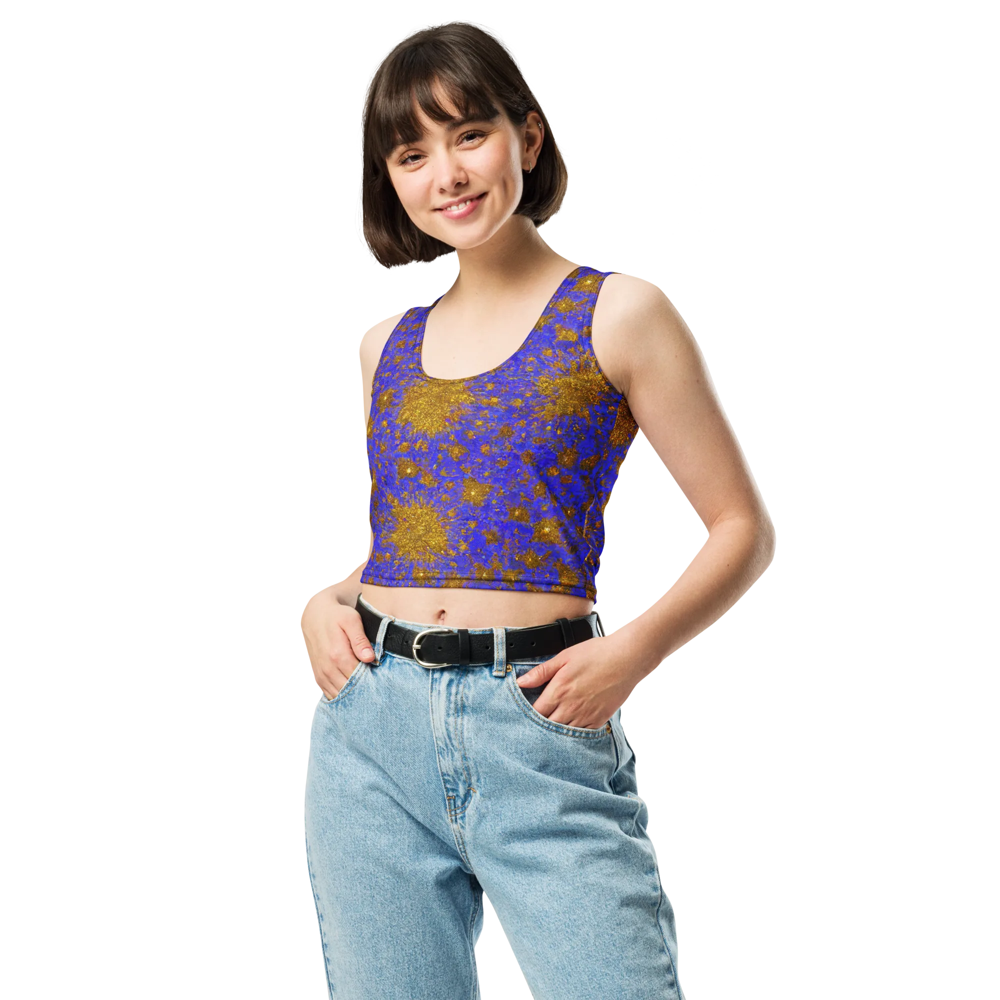 Cobalt Gold Rush on Crop Top — Front