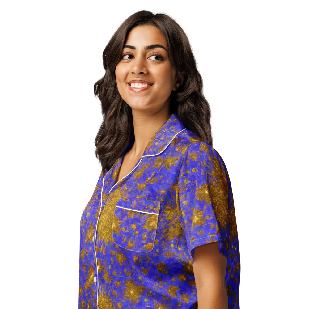Cobalt Gold Rush on Women's Short Sleeve Pajama Top — Left Front