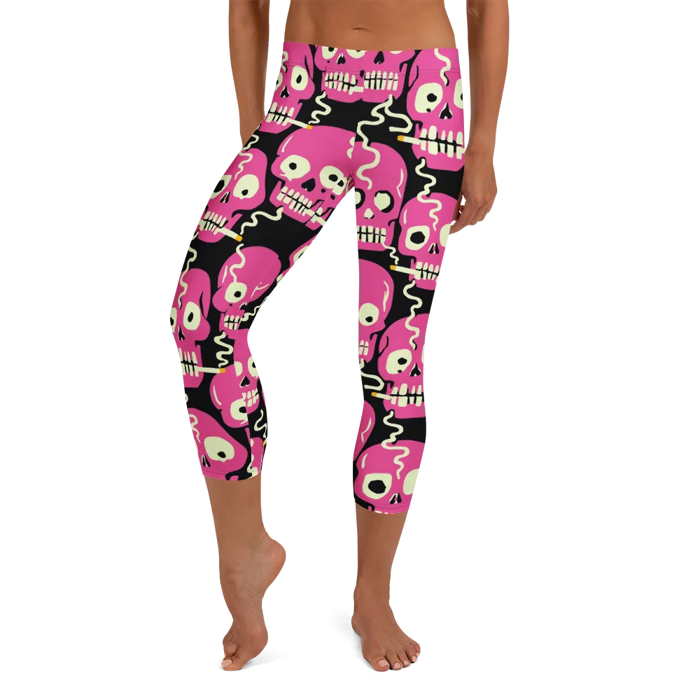 Sugar Skull Static on Capri Leggings — Front