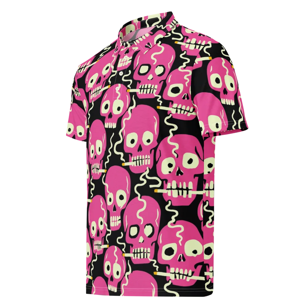 Sugar Skull Static on Men's Slim Fit Polo Shirt — Left Front