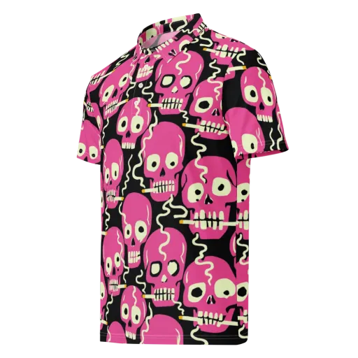 Sugar Skull Static on a Men's Slim Fit Polo Shirt