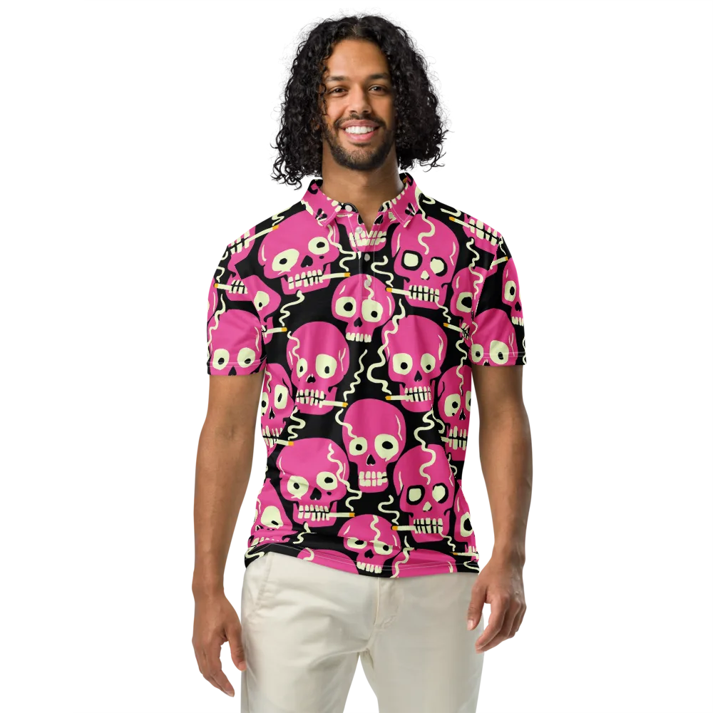 Sugar Skull Static on Men's Slim Fit Polo Shirt — Front
