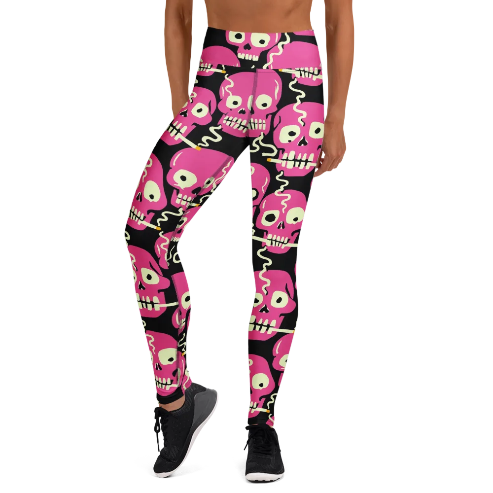 Sugar Skull Static on Yoga Leggings — Front