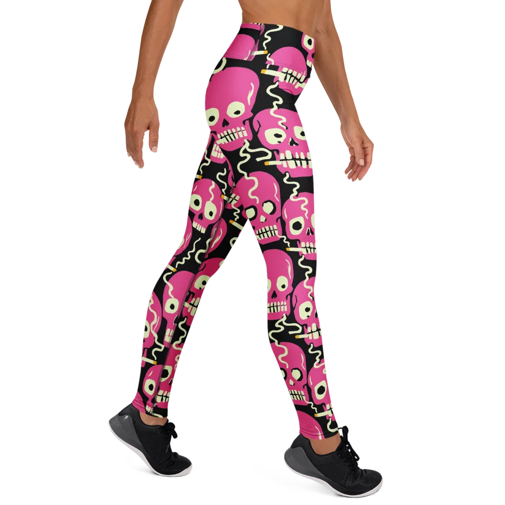 Sugar Skull Static on Yoga Leggings — Right