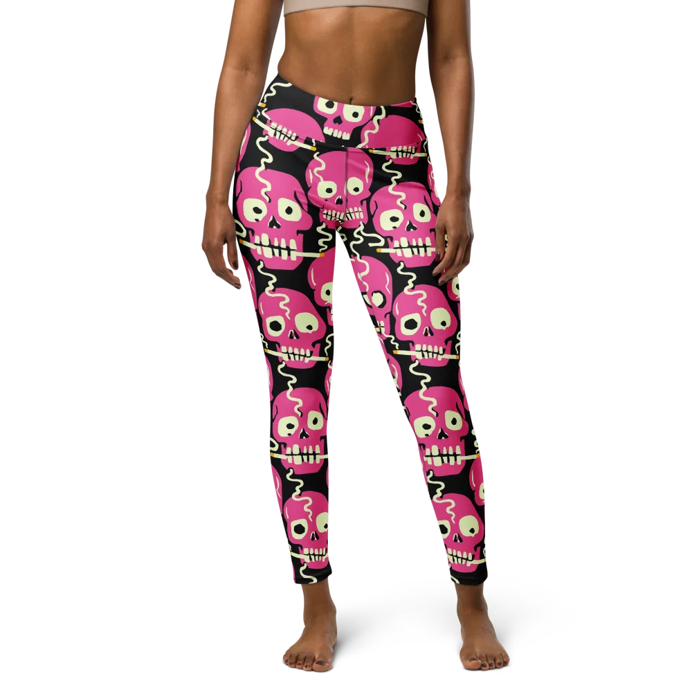 Sugar Skull Static on Yoga Leggings — Front
