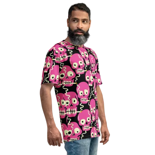 Sugar Skull Static on a Men's Crew Neck T-Shirt