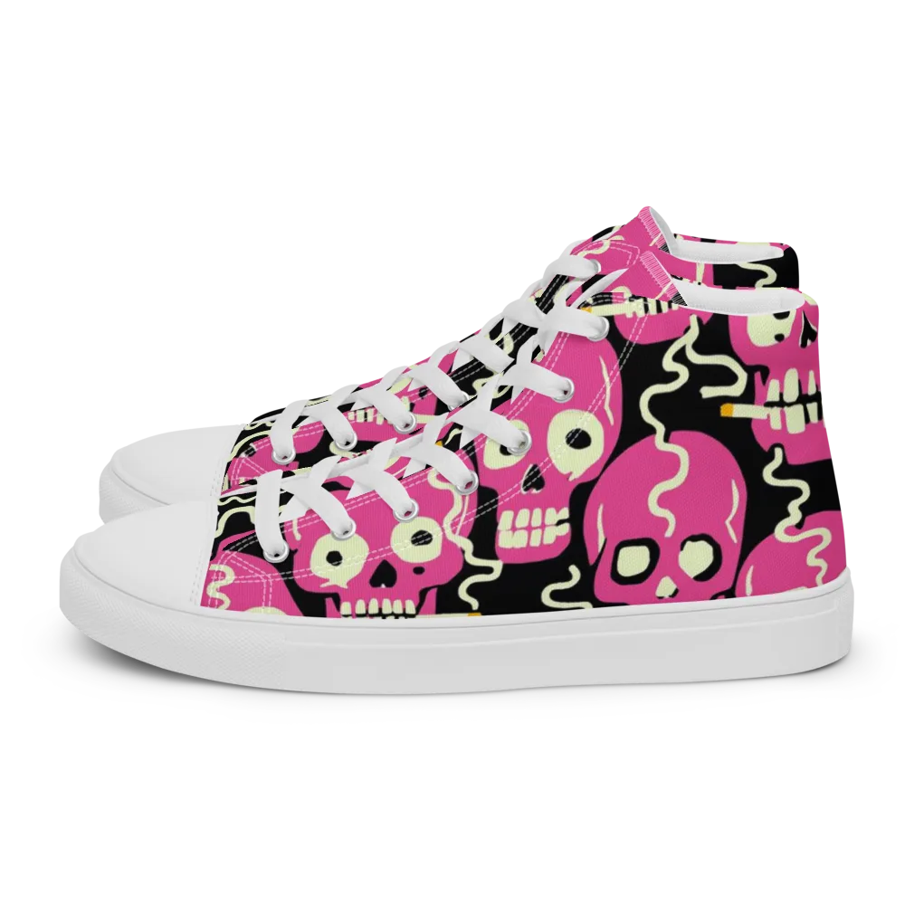 Sugar Skull Static on Men's High Top Canvas Shoes — Left