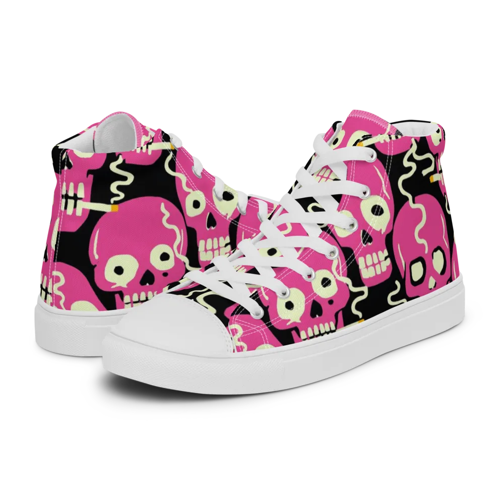 Sugar Skull Static on Men's High Top Canvas Shoes — Left