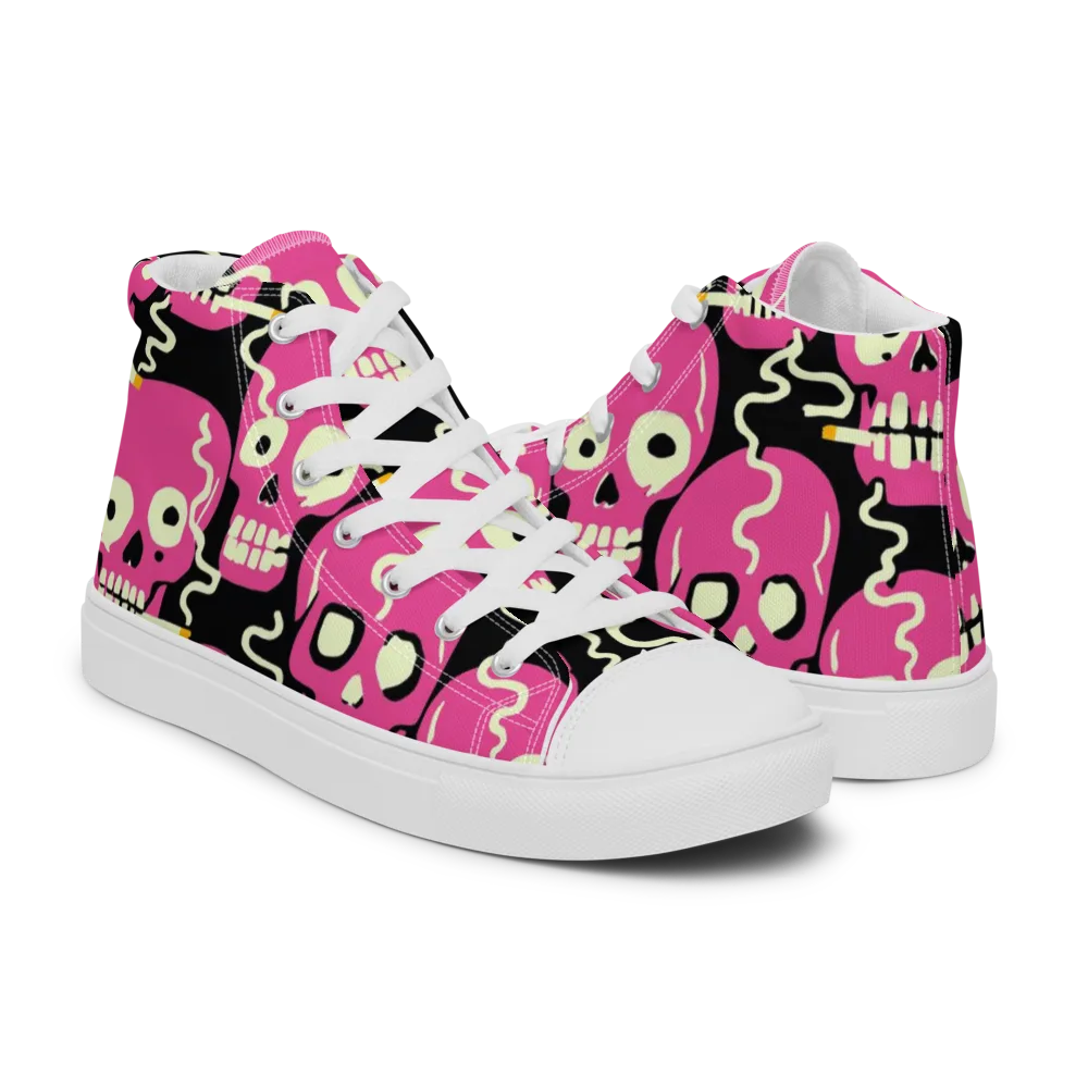 Sugar Skull Static on Men's High Top Canvas Shoes — Right