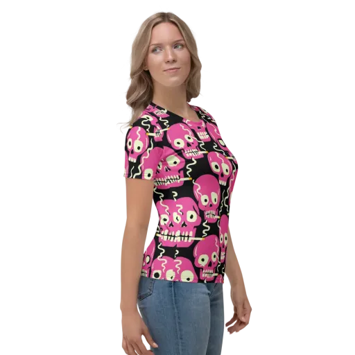 Sugar Skull Static on a Women's Crew Neck T-Shirt