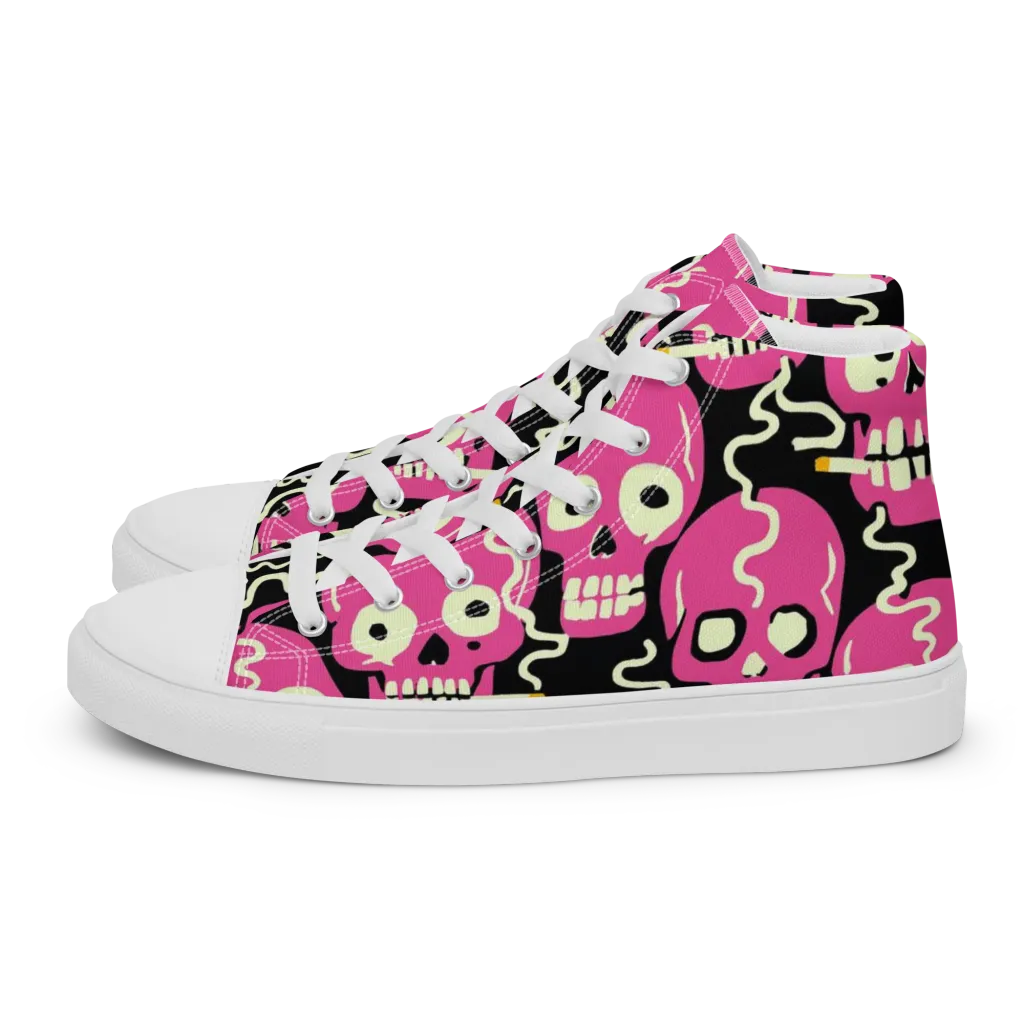 Sugar Skull Static on Women's High Top Canvas Shoes — Left