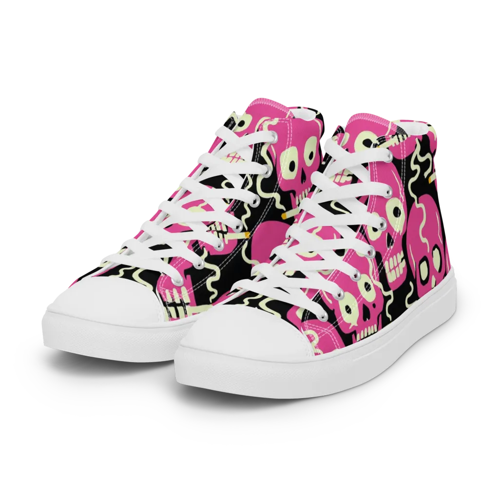 Sugar Skull Static on Women's High Top Canvas Shoes — Left Front