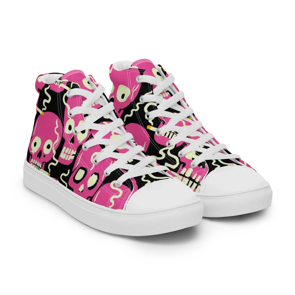 Sugar Skull Static on Women's High Top Canvas Shoes — Right Front