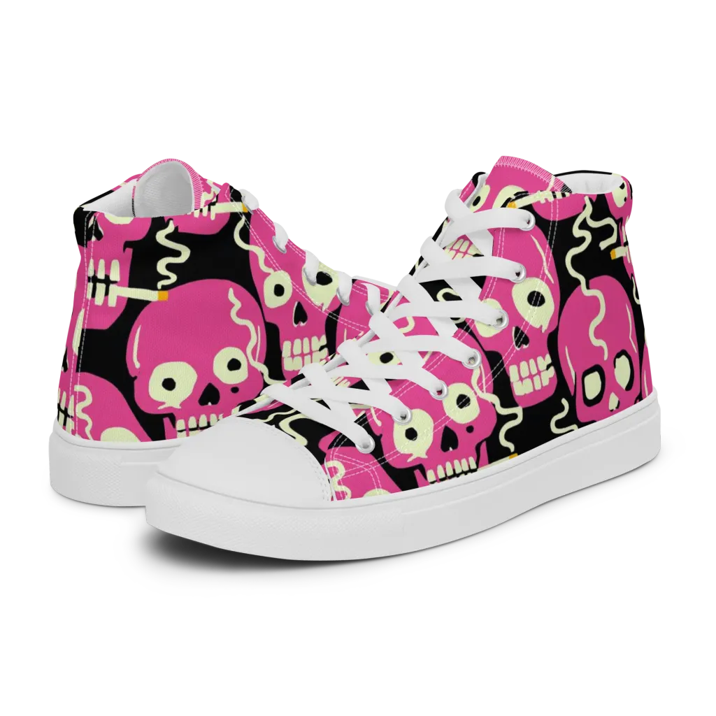 Sugar Skull Static on Women's High Top Canvas Shoes — Left