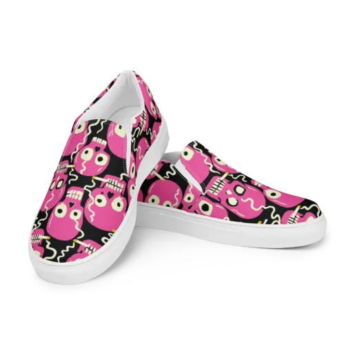 Sugar Skull Static on a Men's Slip-On Canvas Shoes
