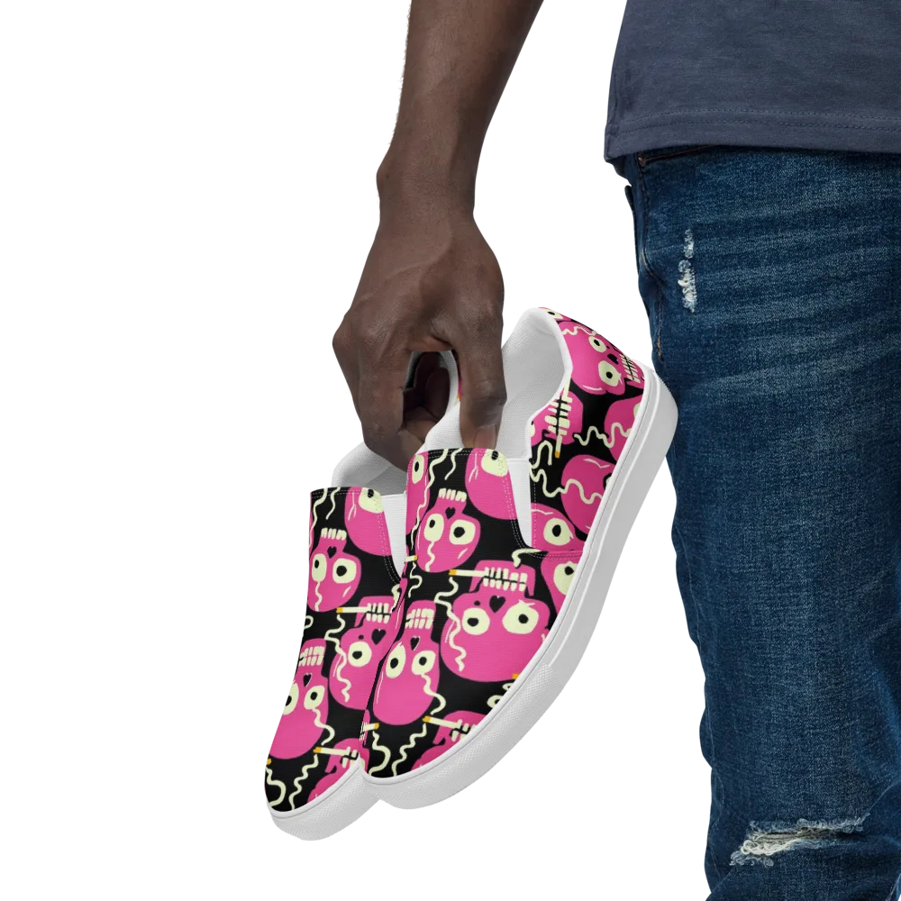 Sugar Skull Static on Men's Slip-On Canvas Shoes — Left Front