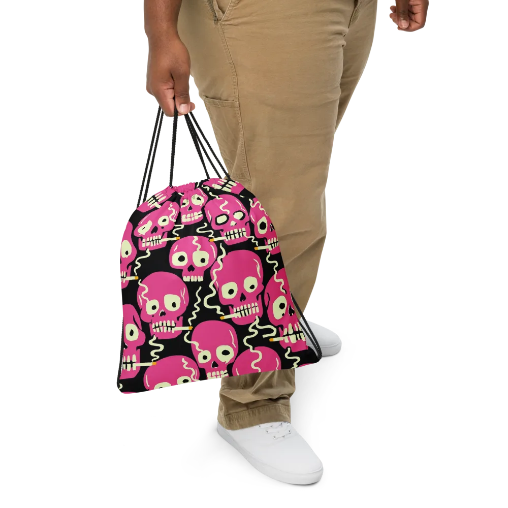 Sugar Skull Static on Drawstring Bag — Front