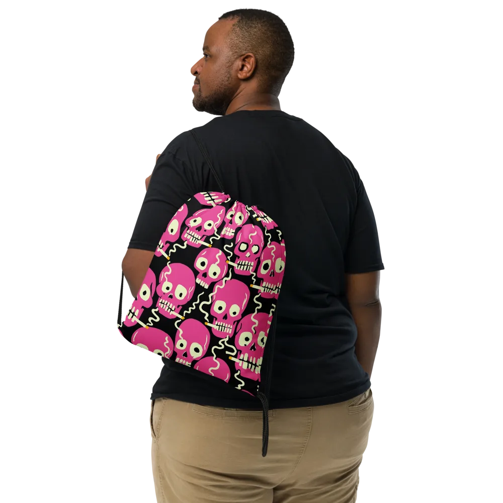 Sugar Skull Static on Drawstring Bag — Front