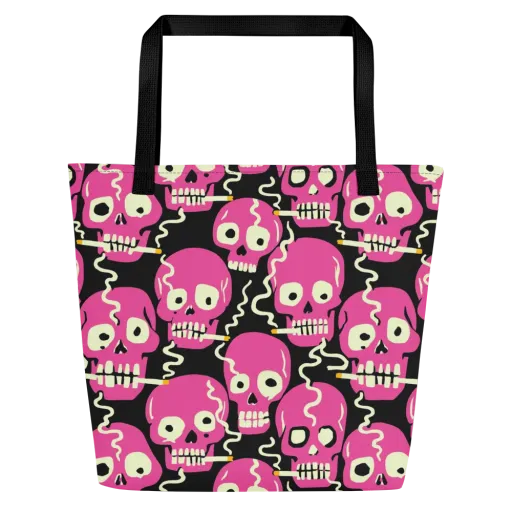 Sugar Skull Static on a Large Tote Bag W/ Pocket