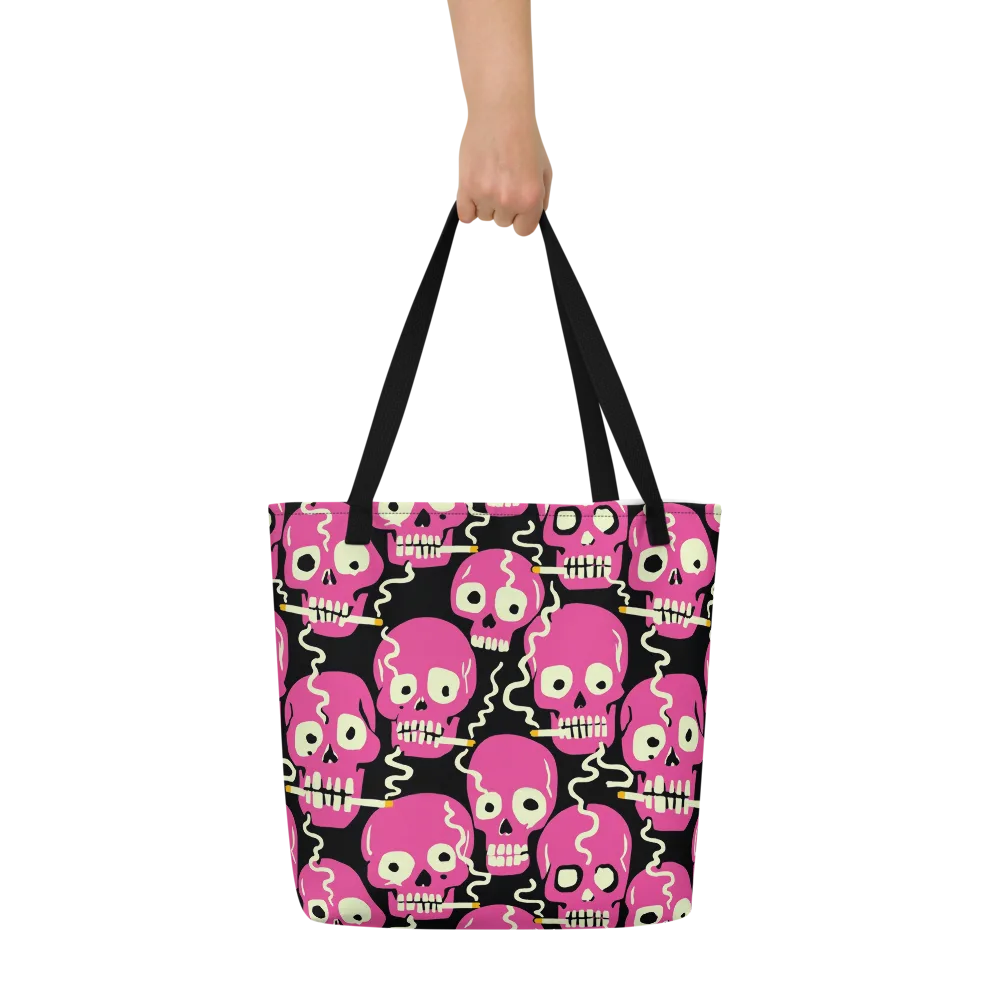 Sugar Skull Static on Large Tote Bag W/ Pocket — Front