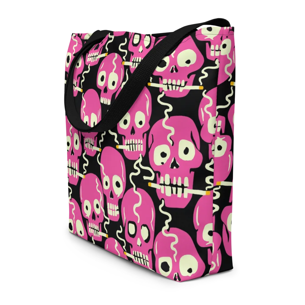 Sugar Skull Static on Large Tote Bag W/ Pocket — Front