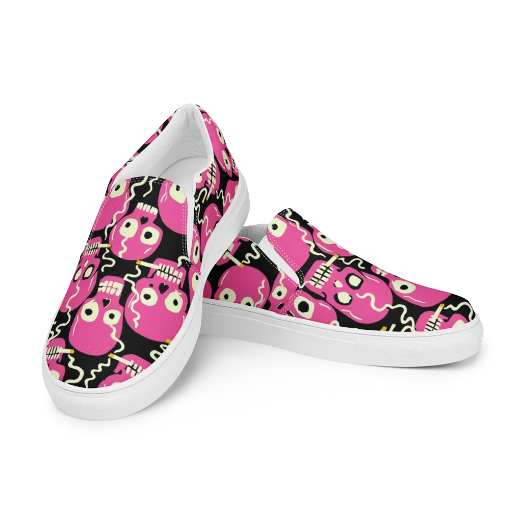 Sugar Skull Static on Women's Slip-On Canvas Shoes — Left Front