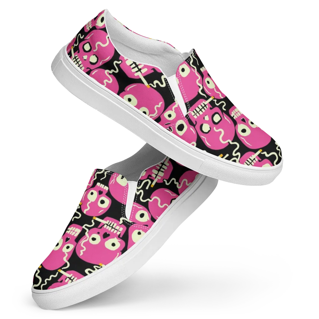 Sugar Skull Static on Women's Slip-On Canvas Shoes — Front