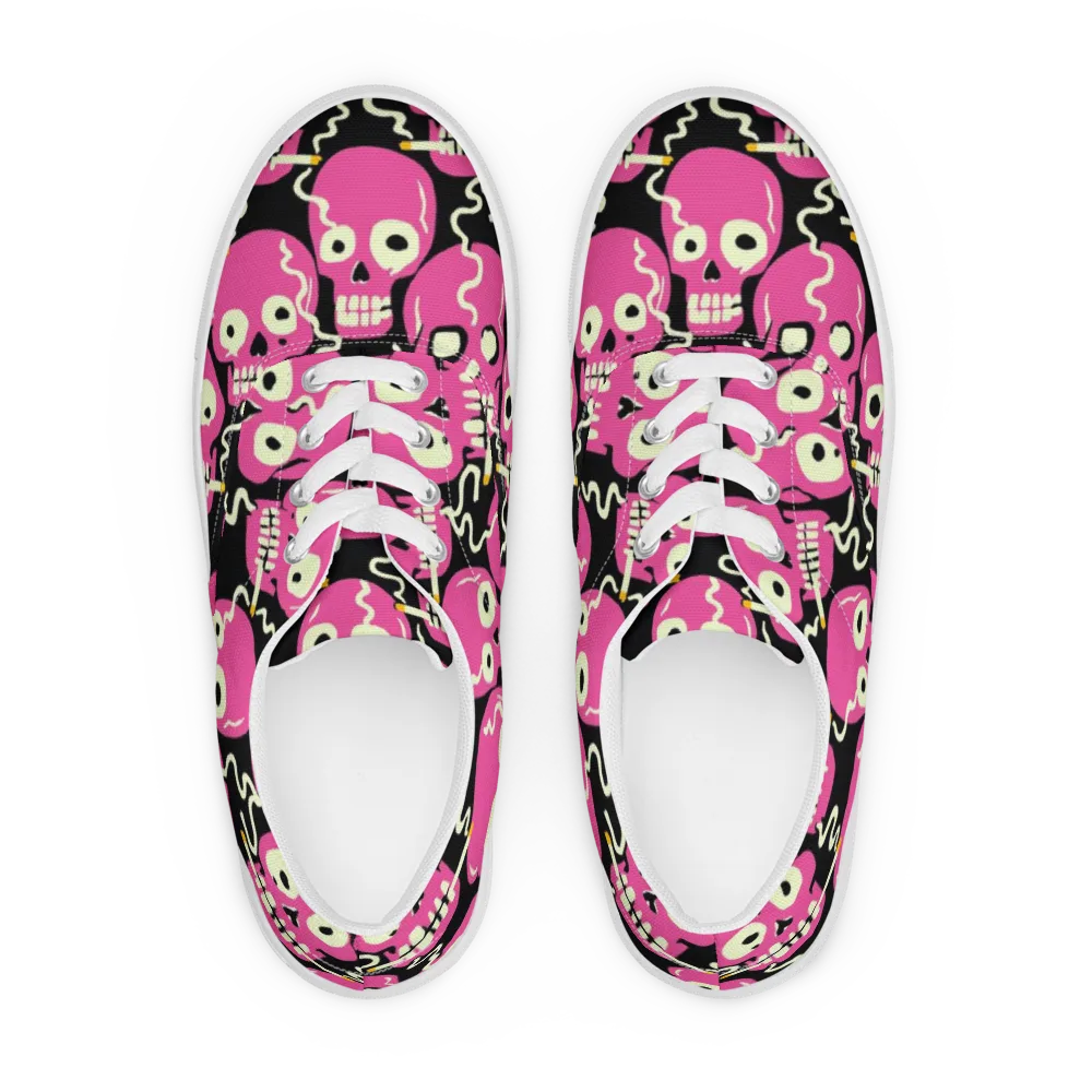 Sugar Skull Static on Men's Lace-Up Canvas Shoes — Front
