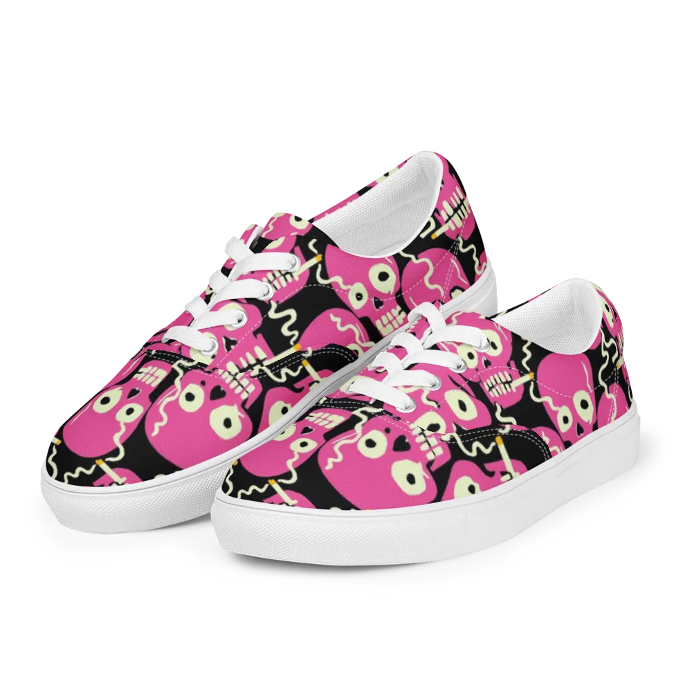 Sugar Skull Static on Men's Lace-Up Canvas Shoes — Left Front