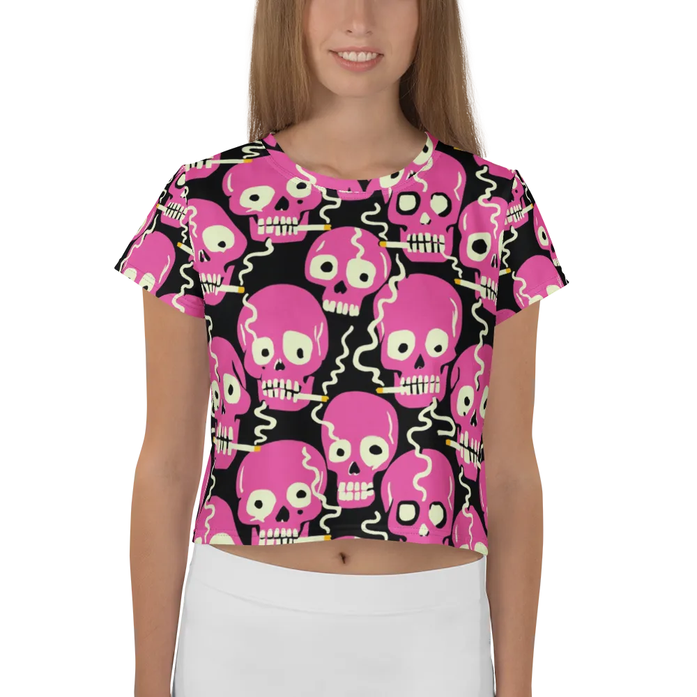 Sugar Skull Static on Crop Tee — Front